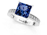 White gold Princess Cut Blue Sapphire Milgrain Pavé Engagement Ring with Four-Prong Setting_13