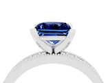 White gold Princess Cut Blue Sapphire Milgrain Pavé Engagement Ring with Four-Prong Setting_16