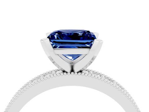 White gold Princess Cut Blue Sapphire Milgrain Pavé Engagement Ring with Four-Prong Setting_16