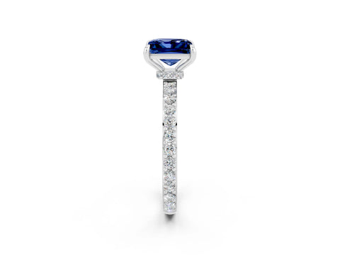 White gold Princess Cut Blue Sapphire Pavé Engagement Ring with Round  Accents and Prong Setting_26