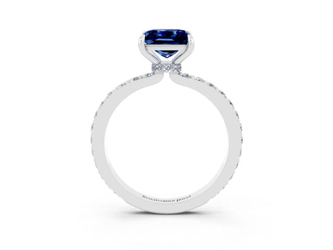 White gold Princess Cut Blue Sapphire Pavé Engagement Ring with Round  Accents and Prong Setting_27