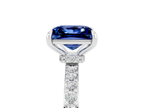 White gold Princess Cut Blue Sapphire Pavé Engagement Ring with Round  Accents and Prong Setting_29