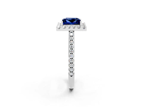 White gold Princess Cut Blue Sapphire Pavé Halo Ring with Four-Prong Setting_14