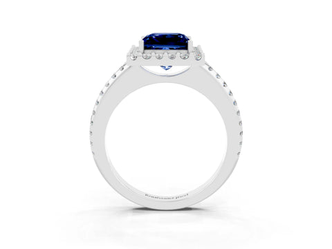 White gold Princess Cut Blue Sapphire Pavé Halo Ring with Four-Prong Setting_15