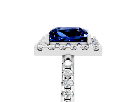 White gold Princess Cut Blue Sapphire Pavé Halo Ring with Four-Prong Setting_17