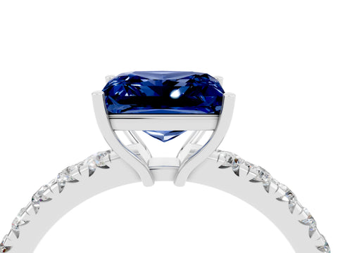 White gold Princess Cut Blue Sapphire Pavé Solitaire Engagement Ring with Four-Prong Setting_16