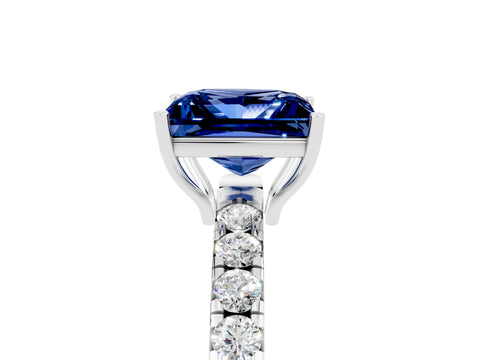 White gold Princess Cut Blue Sapphire Pavé Solitaire Engagement Ring with Four-Prong Setting_17
