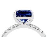 White gold Princess Cut Blue Sapphire Pavé Solitaire Ring with Round Band and Prong Setting_40