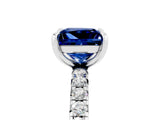 White gold Princess Cut Blue Sapphire Pavé Solitaire Ring with Round Band and Prong Setting_41