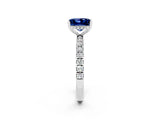 White gold Princess Cut Blue Sapphire Pave Band Solitaire Ring with Four-Prong Setting_26