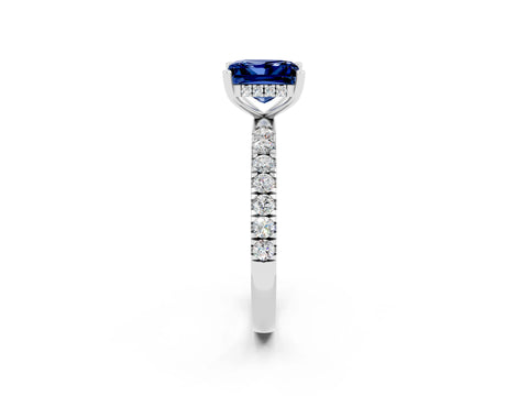 White gold Princess Cut Blue Sapphire Pave Band Solitaire Ring with Four-Prong Setting_26