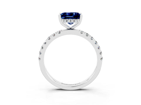 White gold Princess Cut Blue Sapphire Pave Band Solitaire Ring with Four-Prong Setting_27