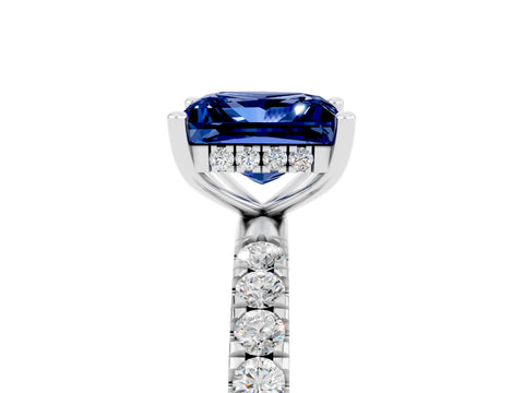 White gold Princess Cut Blue Sapphire Pave Band Solitaire Ring with Four-Prong Setting_29