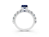 White gold Princess Cut Blue Sapphire Prong Setting with Side Stones on a Pave Band_3