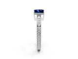 White gold Princess Cut Blue Sapphire Ring with Milgrain Pavé Band and Four-Prong Setting_14