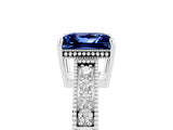 White gold Princess Cut Blue Sapphire Ring with Milgrain Pavé Band and Four-Prong Setting_17