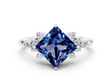 White gold Princess Cut Blue Sapphire Ring with Side Stones and Four-Prong Setting_36