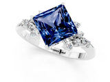 White gold Princess Cut Blue Sapphire Ring with Side Stones and Four-Prong Setting_37