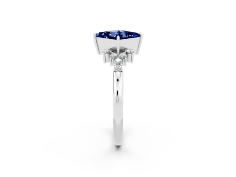 White gold Princess Cut Blue Sapphire Ring with Side Stones and Four-Prong Setting_38