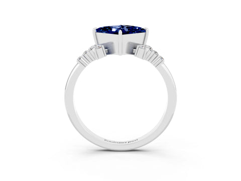 White gold Princess Cut Blue Sapphire Ring with Side Stones and Four-Prong Setting_39