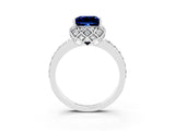 White gold Princess Cut Blue Sapphire Scalloped Halo Engagement Ring with Round Shared Prong Band_15