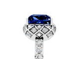 White gold Princess Cut Blue Sapphire Scalloped Halo Engagement Ring with Round Shared Prong Band_17