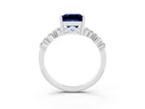 White gold Princess Cut Blue Sapphire Scattered Round Accent Ring with Prong Setting_45