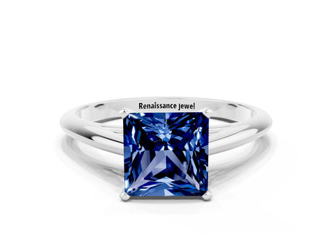 White gold Princess Cut Blue Sapphire Solitaire Engagement Ring with Cathedral Setting and Four-Prong Mount_12