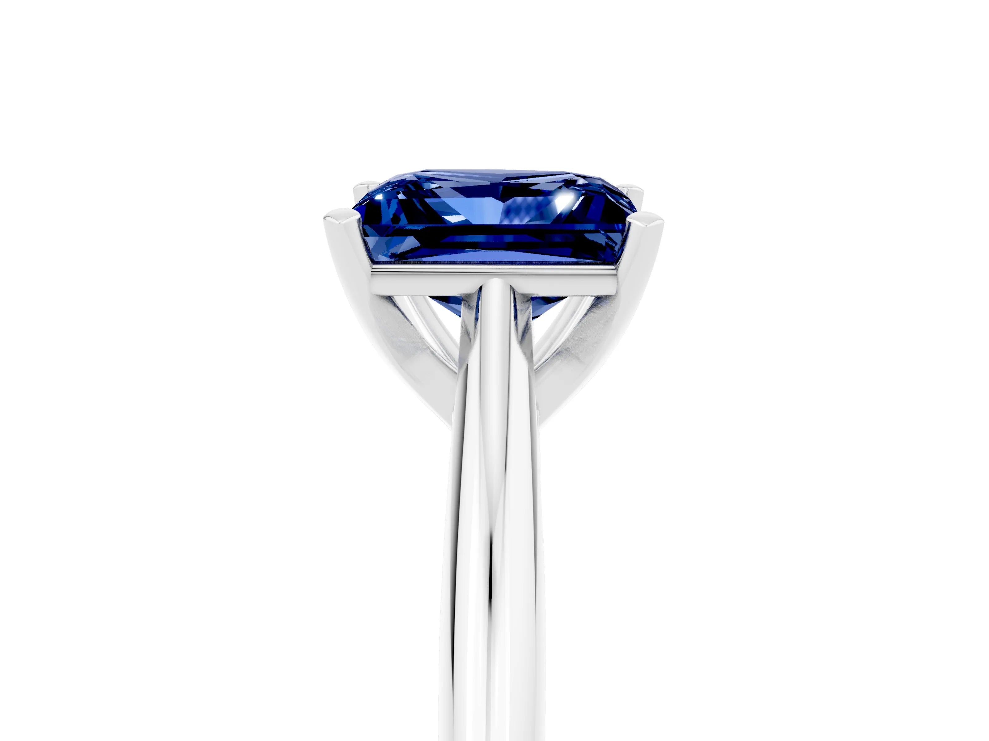White gold Princess Cut Blue Sapphire Solitaire Engagement Ring with Cathedral Setting and Four-Prong Mount_17
