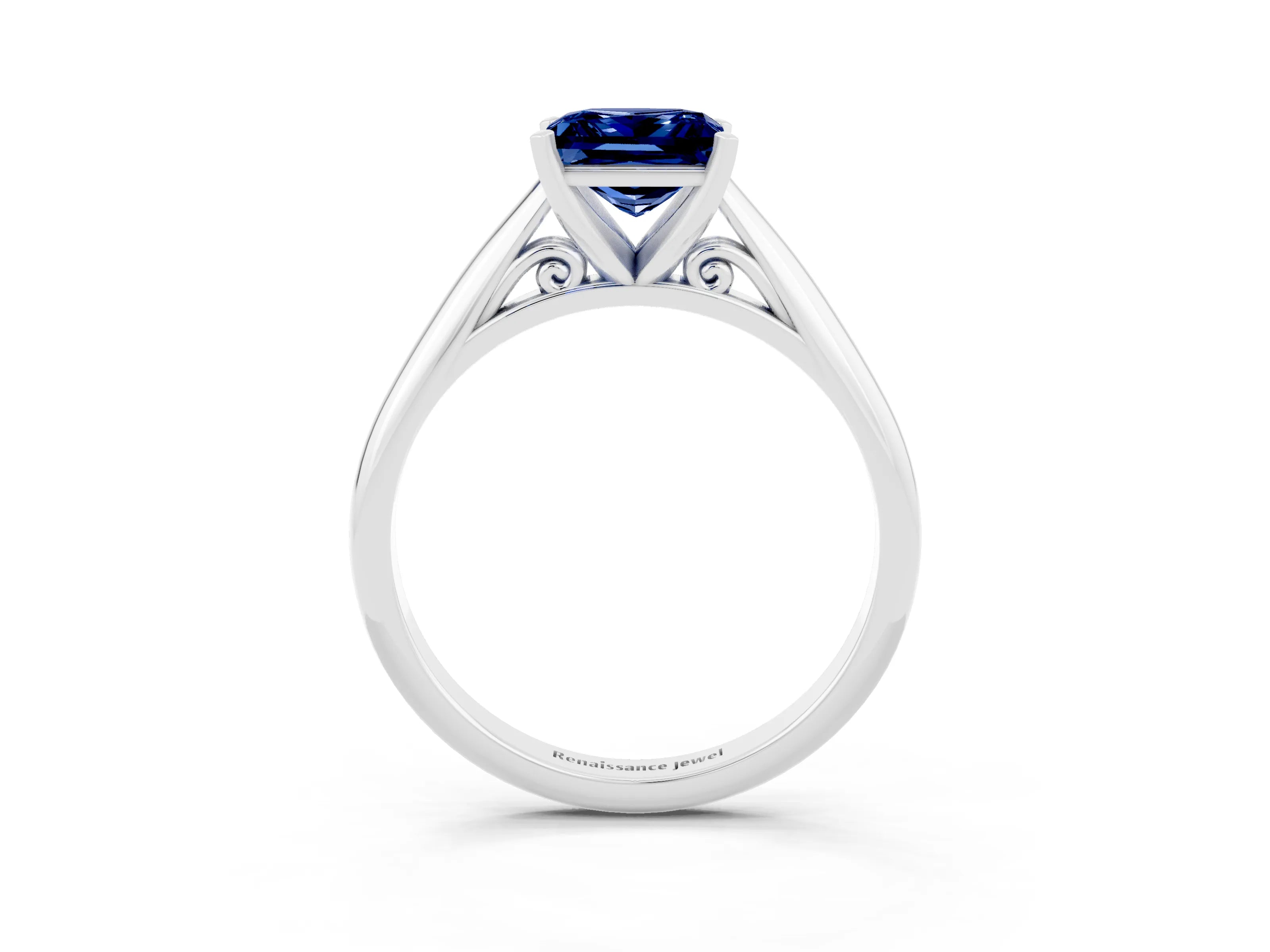 White gold Princess Cut Blue Sapphire Solitaire Engagement Ring with Cathedral Setting and Four-Prong Mount_27