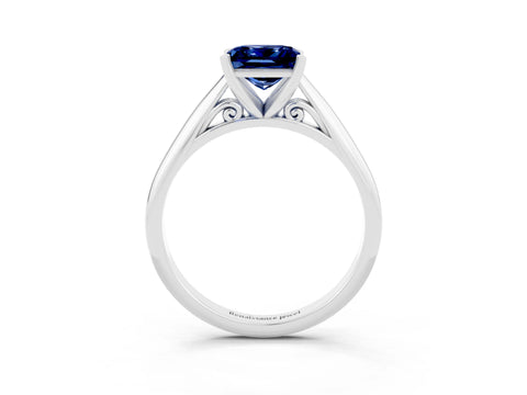 White gold Princess Cut Blue Sapphire Solitaire Engagement Ring with Cathedral Setting and Four-Prong Mount_27