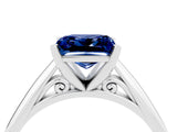 White gold Princess Cut Blue Sapphire Solitaire Engagement Ring with Cathedral Setting and Four-Prong Mount_34