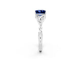 White gold Princess Cut Blue Sapphire Solitaire Engagement Ring with Celtic Knot Band and Four-Prong Setting_2