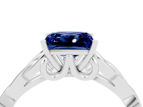 White gold Princess Cut Blue Sapphire Solitaire Engagement Ring with Celtic Knot Band and Four-Prong Setting_4