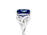 White gold Princess Cut Blue Sapphire Solitaire Engagement Ring with Celtic Knot Band and Four-Prong Setting_5