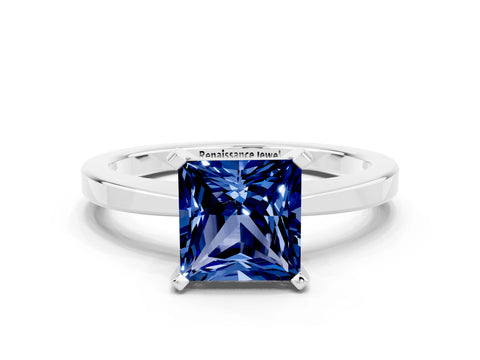 White gold Princess Cut Blue Sapphire Solitaire Engagement Ring with Classic Band and Four-Prong Setting_24