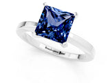 White gold Princess Cut Blue Sapphire Solitaire Engagement Ring with Classic Band and Four-Prong Setting_25