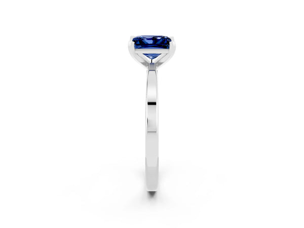 Platinum Princess Cut Blue Sapphire Solitaire Engagement Ring with Classic Band and Four-Prong Setting
