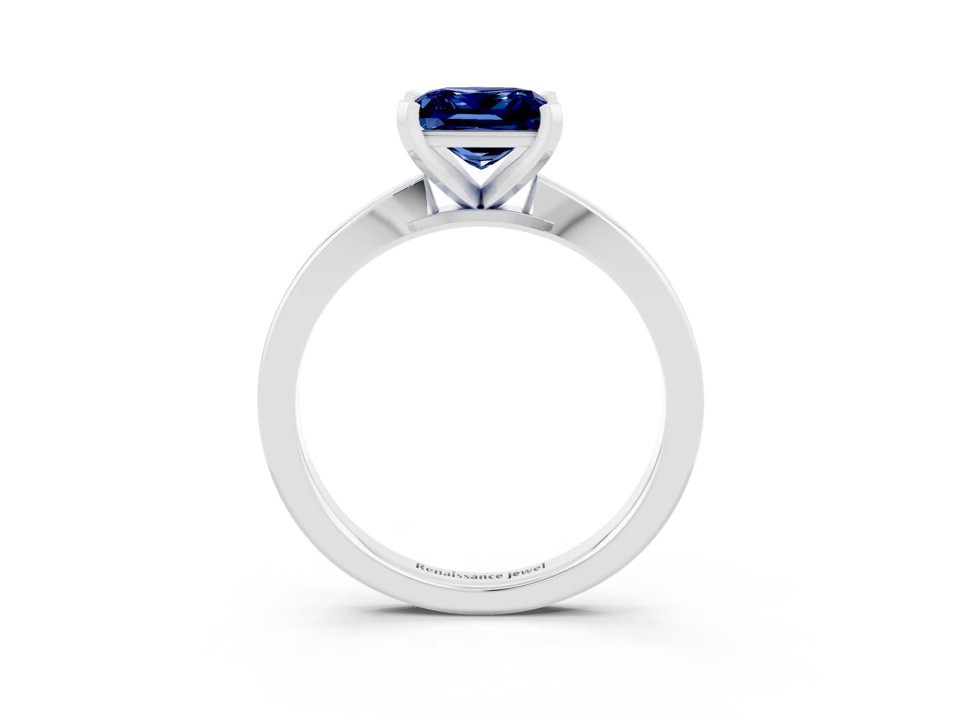 White gold Princess Cut Blue Sapphire Solitaire Engagement Ring with Classic Band and Four-Prong Setting_27