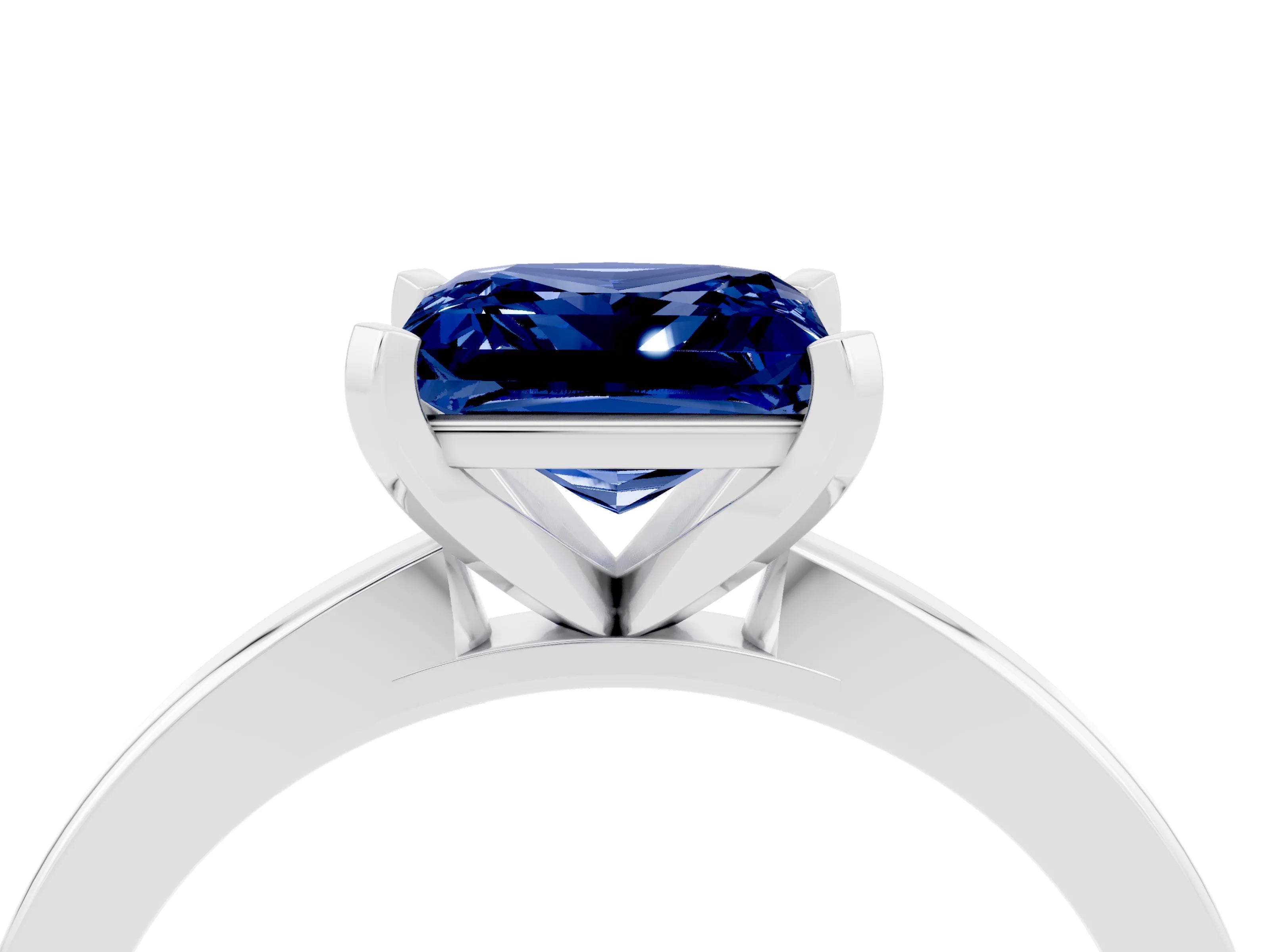 White gold Princess Cut Blue Sapphire Solitaire Engagement Ring with Classic Band and Four-Prong Setting_28