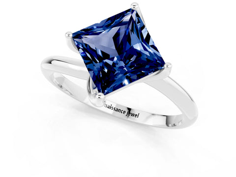 White gold Princess Cut Blue Sapphire Solitaire Engagement Ring with Four-Prong Setting and Classic Band_13