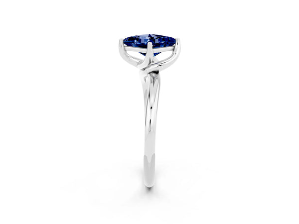 Platinum Princess Cut Blue Sapphire Solitaire Engagement Ring with Four-Prong Setting and Classic Band