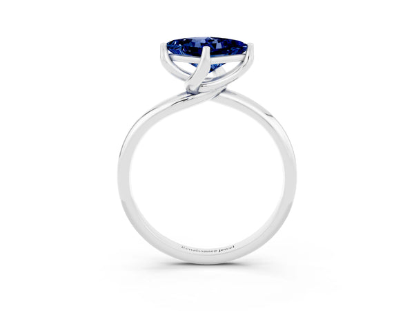 White gold Princess Cut Blue Sapphire Solitaire Engagement Ring with Four-Prong Setting and Classic Band