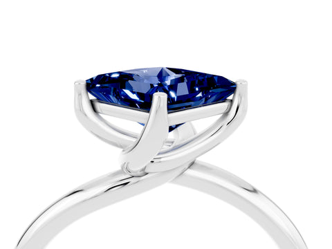 White gold Princess Cut Blue Sapphire Solitaire Engagement Ring with Four-Prong Setting and Classic Band_16