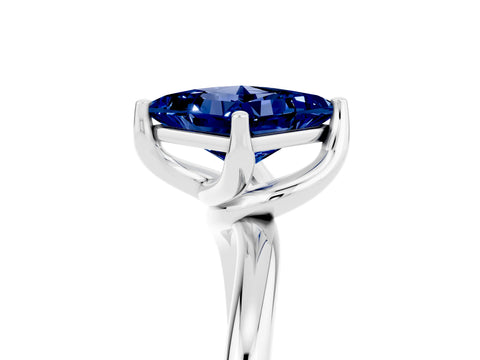 White gold Princess Cut Blue Sapphire Solitaire Engagement Ring with Four-Prong Setting and Classic Band_17