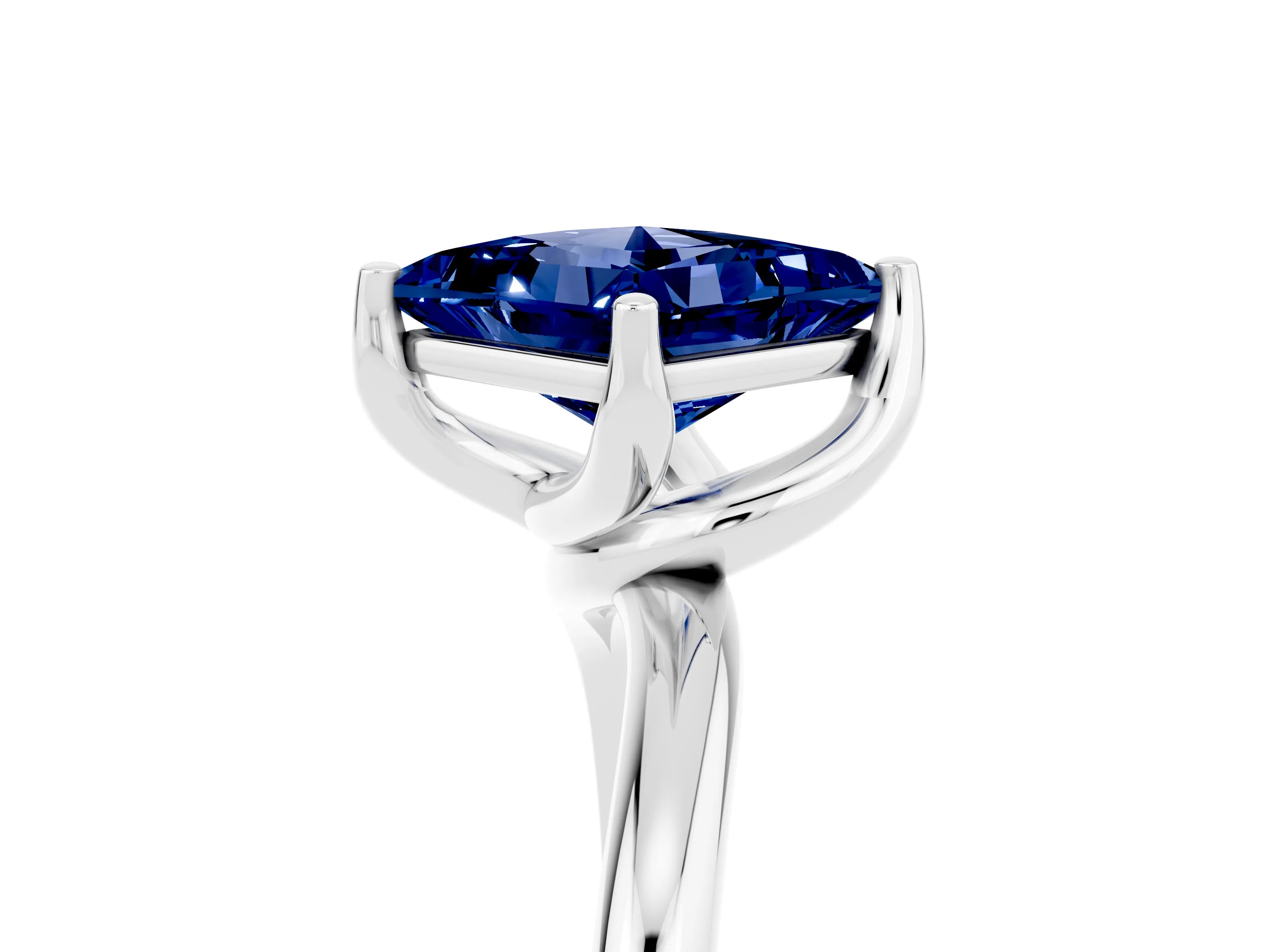 White gold Princess Cut Blue Sapphire Solitaire Engagement Ring with Four-Prong Setting and Classic Band_17
