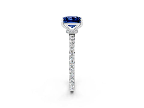 White gold Princess Cut Blue Sapphire Solitaire Engagement Ring with Pavé Band and Four-Prong Setting_2