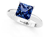 White gold Princess Cut Blue Sapphire Solitaire Engagement Ring with Round Band and Four-Prong Setting_1