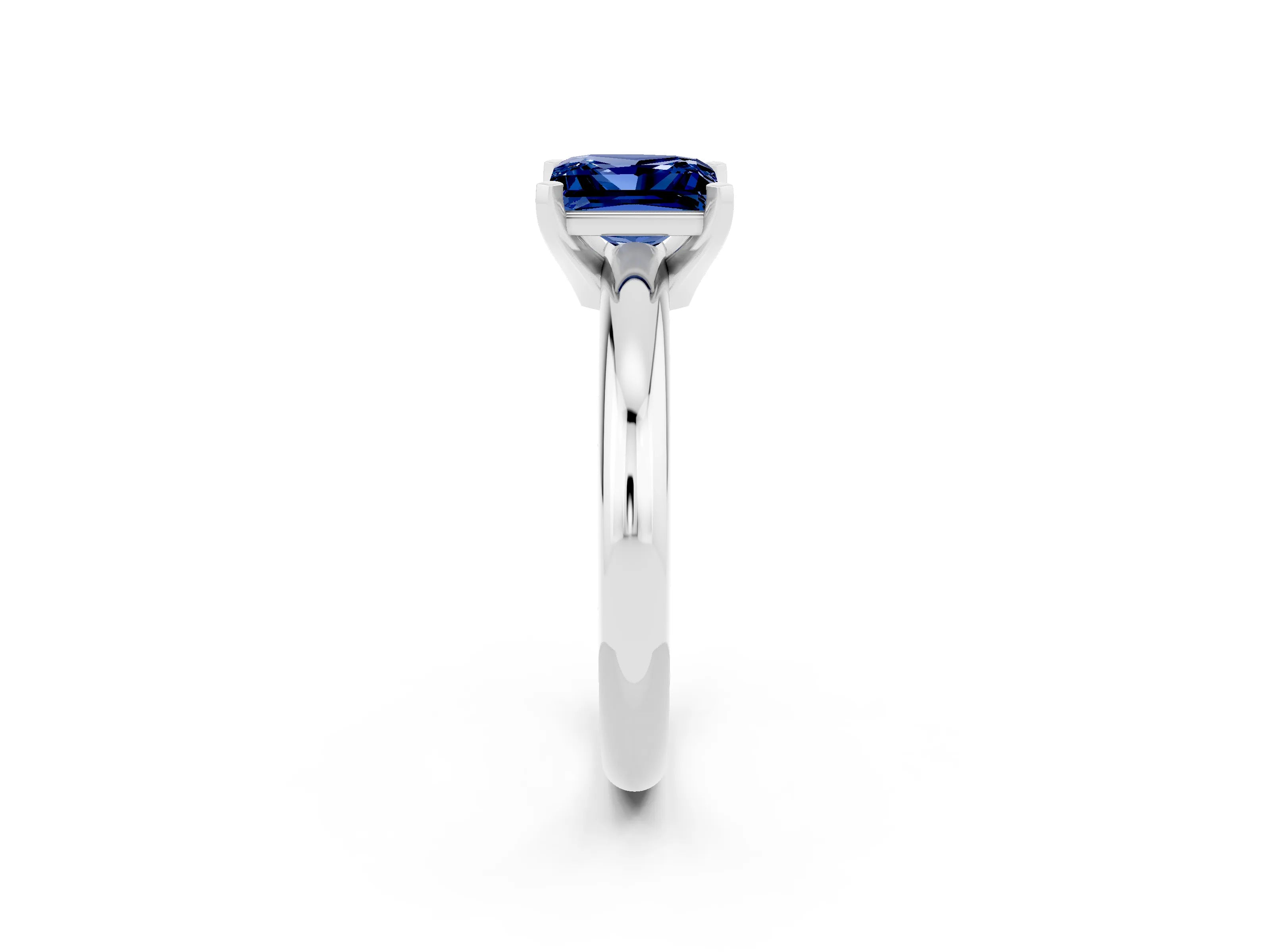White gold Princess Cut Blue Sapphire Solitaire Engagement Ring with Round Band and Four-Prong Setting_2