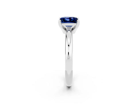 White gold Princess Cut Blue Sapphire Solitaire Engagement Ring with Round Band and Four-Prong Setting_2
